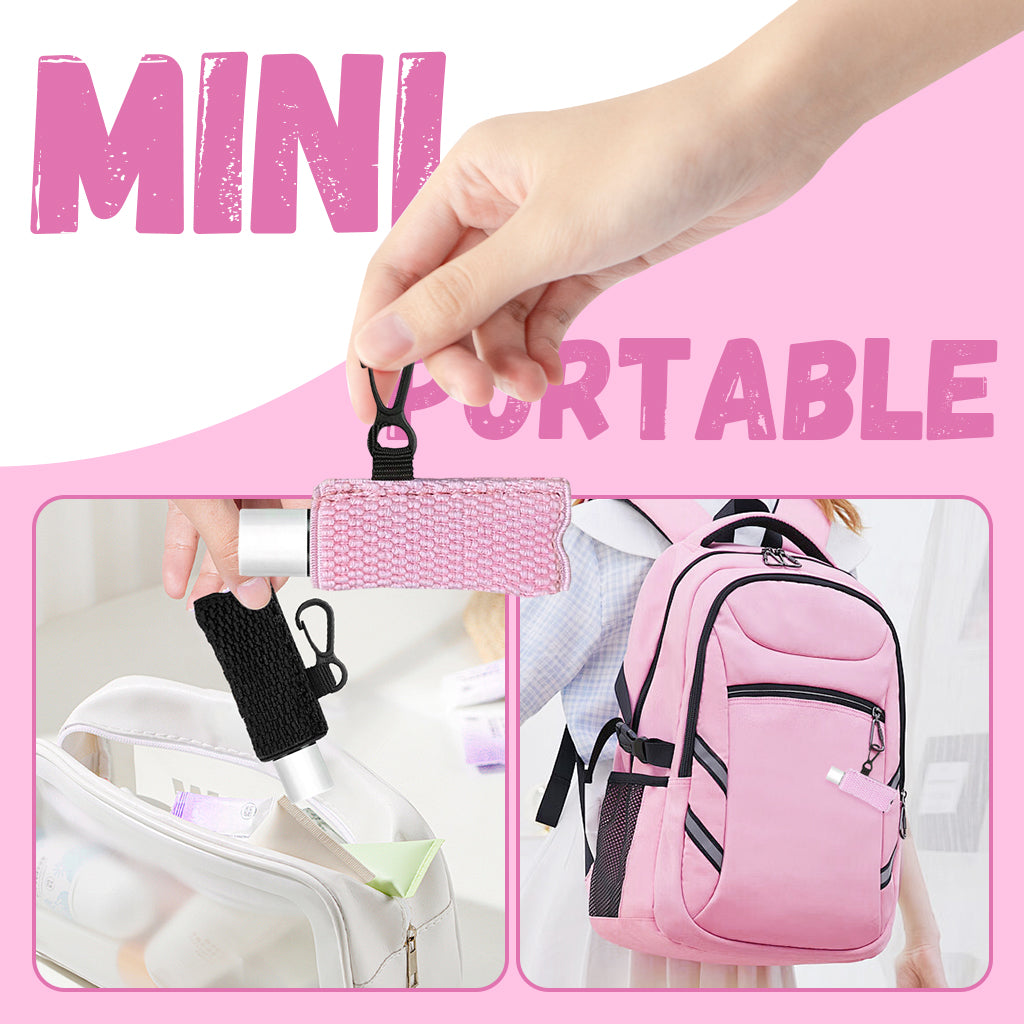 MAYCREATE 2pcs Lipstick Holder Keychain Sleeves, Lip Balm Lipstick Case Holder Key Chain, Elastic Tight-Knit Chapstick Keychains, Portable Clip on Lip Balm Pouch for Women Girls (Black & Pink)