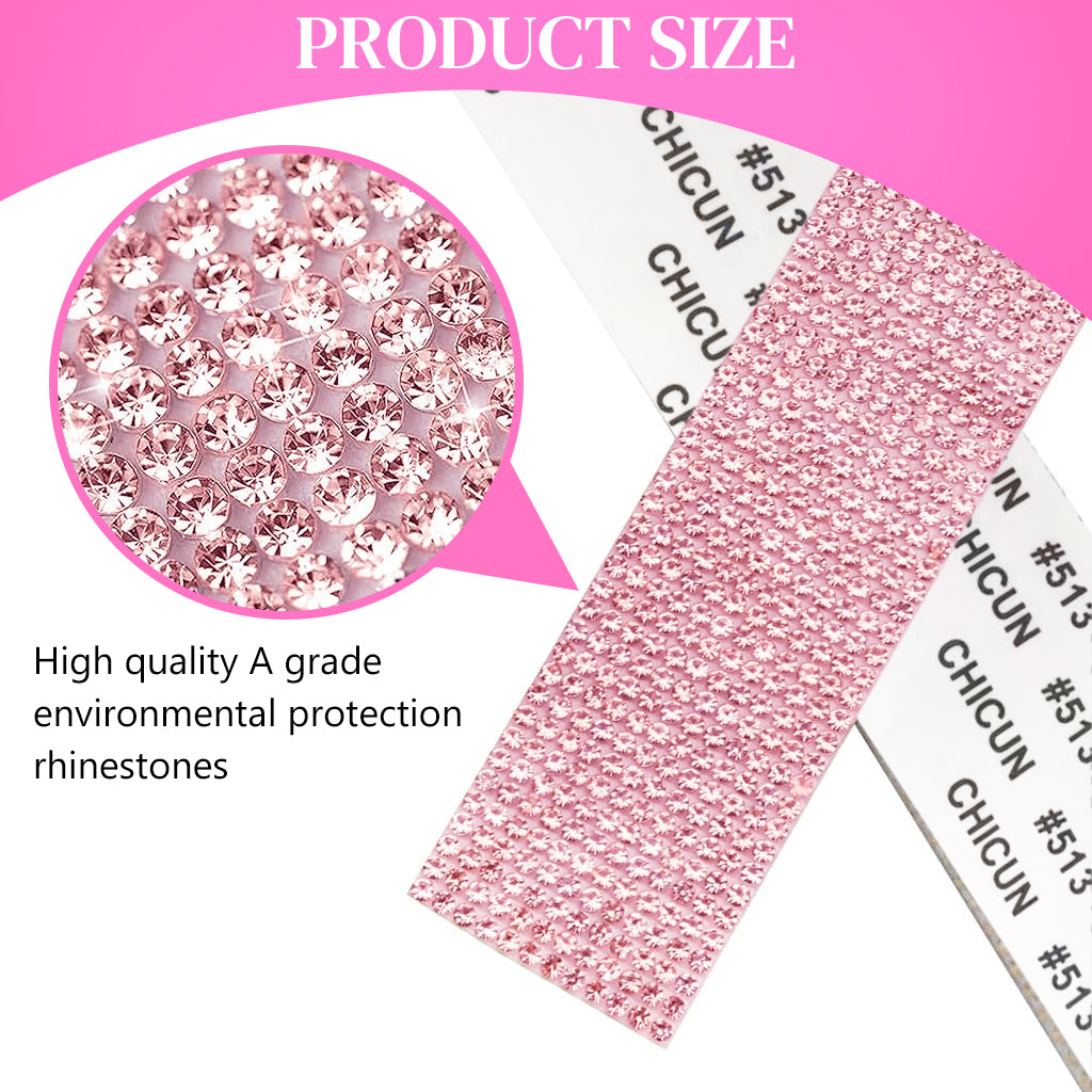MAYCREATE 1 Roll DIY Rhinestone Ribbon Tape 1 inches x 1 Yard Self Adhesive Pink Rhinestone Tape DIY Sparkling Resin Rhinestone Strips for DIY Craft, Wall Decoration, Scrapbook Art