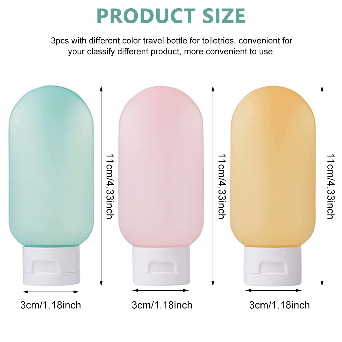 MAYCREATE Travel Toiletries Bottles for TSA Trips with Leakproof Squeeze Caps 6 Pack 60ml | Plastic Refillable Containers