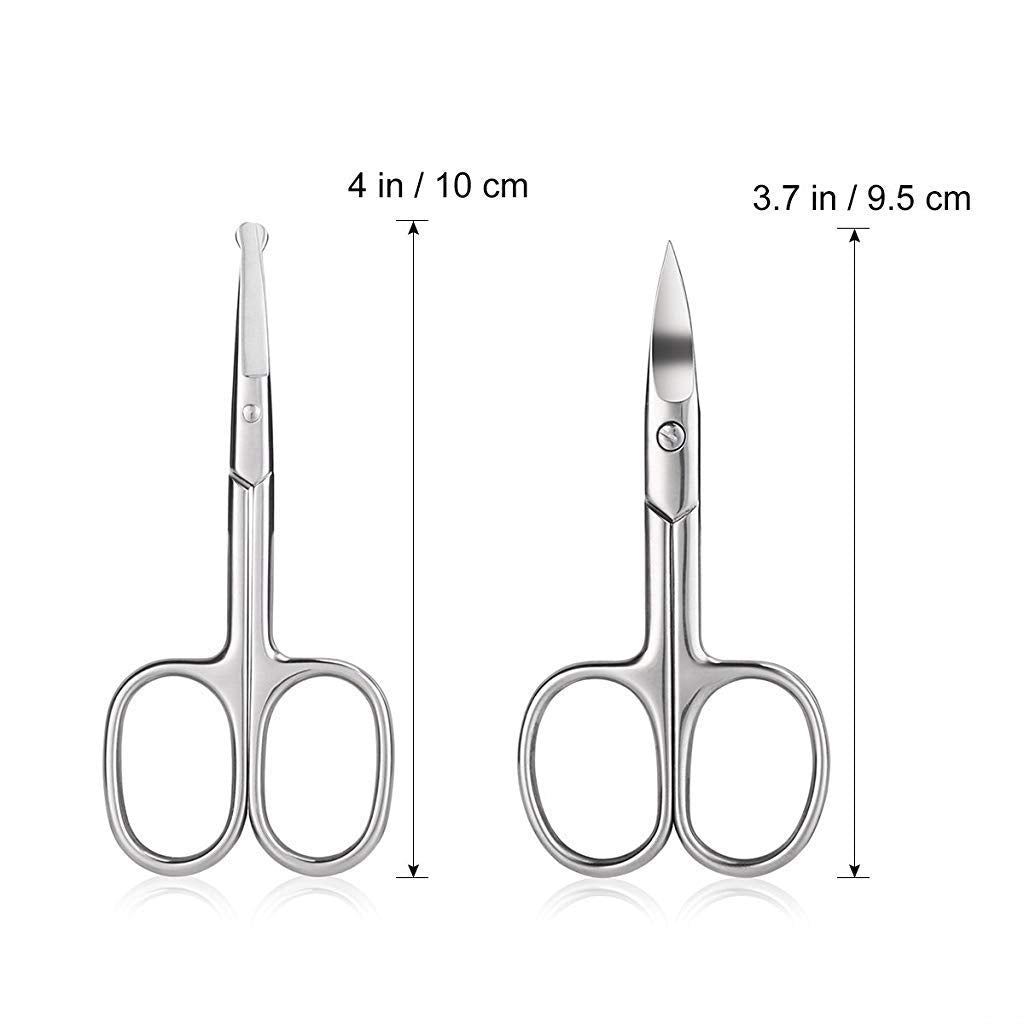 MAYCREATE Nose Scissors Beard Mustache Eyebrow Trimmer Stainless Steel Set with Storage Box (Silver)