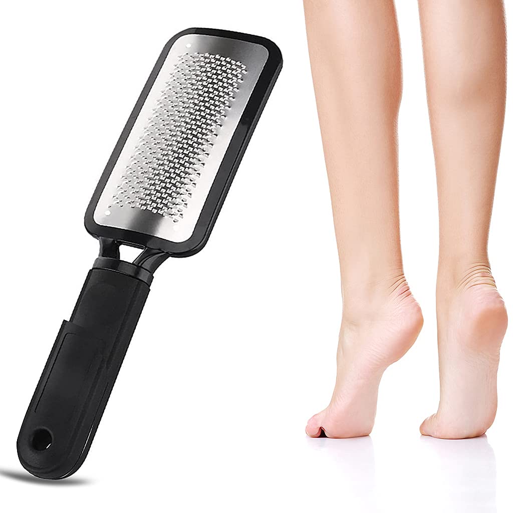 MAYCREATE Foot Scrubber for Dead Skin with Ergonomic Curved Design and 11×3 in Stainless Steel File | Callus Remover for Cracked Heels