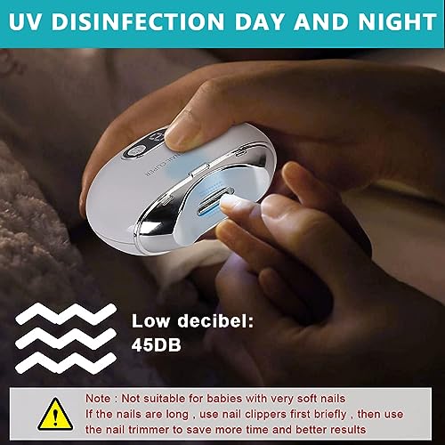 MAYCREATE® Electric Nail Clipper with Uv Light USB Rechargeable 3 Speeds Anti-Splash Trimmer Dust Bin for Baby 1 Count 2PCS