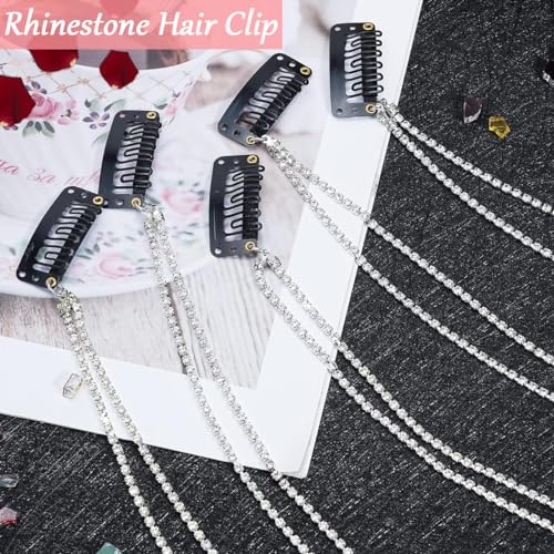 MAYCREATE 5Pcs Rhinestone Hair Clip Chains Braids Hair Accessories for Women Stylish 20 Inch Hair Extensions Girls Dazzling Crystal Silver Hair Chains Long Tassle
