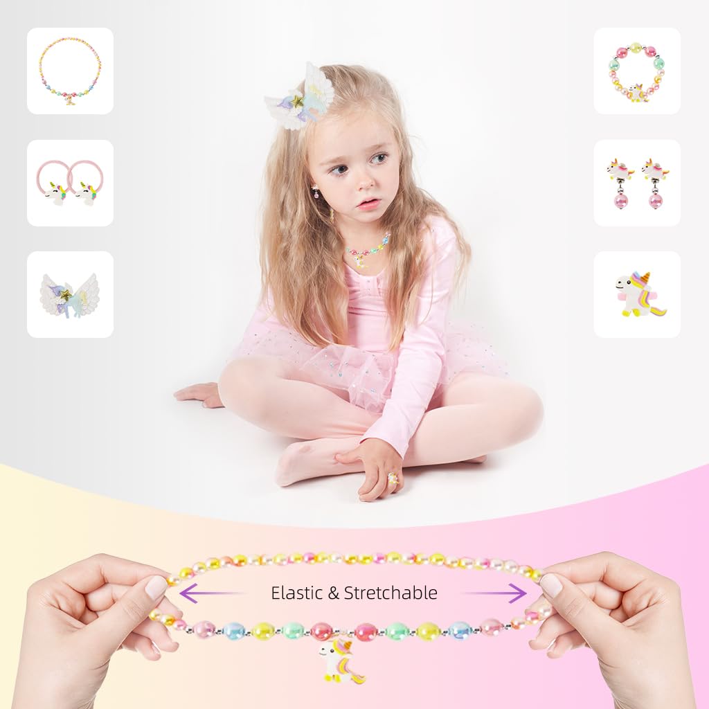 MAYCREATE Unicorn Kids Jewellery Set for Girls with Beaded Necklace and Bracelet | 8 Pcs Gift Kit