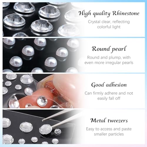 MAYCREATE® Face Gems Rhinestones for Makeup 2026PCS Self Adhesive Stickers Jewels Kit Pearls Raindrop Heart Crystal Stone DIY Crafts Assorted Sizes Shapes