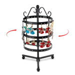 MAYCREATE Hoop Earrings Organizer for Women, 3 Tier Rotating Earring Organizer Box Storage Rack, Iron Art Earrings Holder for Over 50 Pairs, Display Stand for Dangle, Hoops Earings (Black)