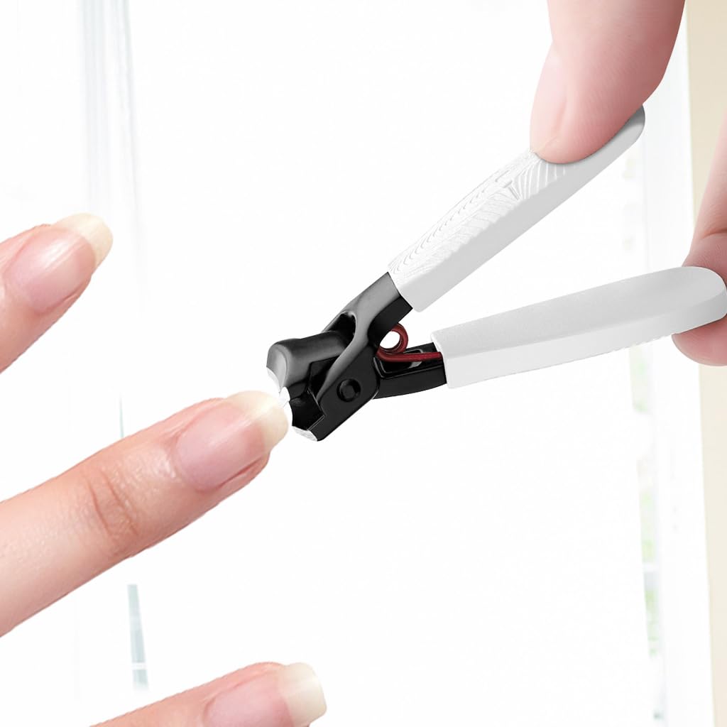 MAYCREATE Nail Cutter For Men Heavy Duty Stainless Steel Toenail Fingernail No Splash Trimmer With Catcher Nail Clipper for Thick Nail Toeail Clipper Portable Nail Clipper, White