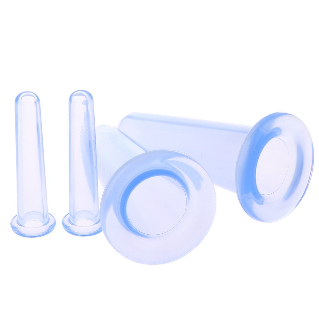 MAYCREATE 4pcs Silicone Vacuum Cupping Cups Massage Set with Bag Face Body Cups for Wrinkle Reducer,Collagen Stimulator,Pain Relief For Women Men