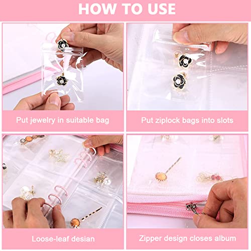 MAYCREATE® 2PCS Transparent Jewelry Storage Book, Anti Oxidation Jewelry Storage Organizer Bag with 60 Pockets for Bracelets Necklace Rings, Pink