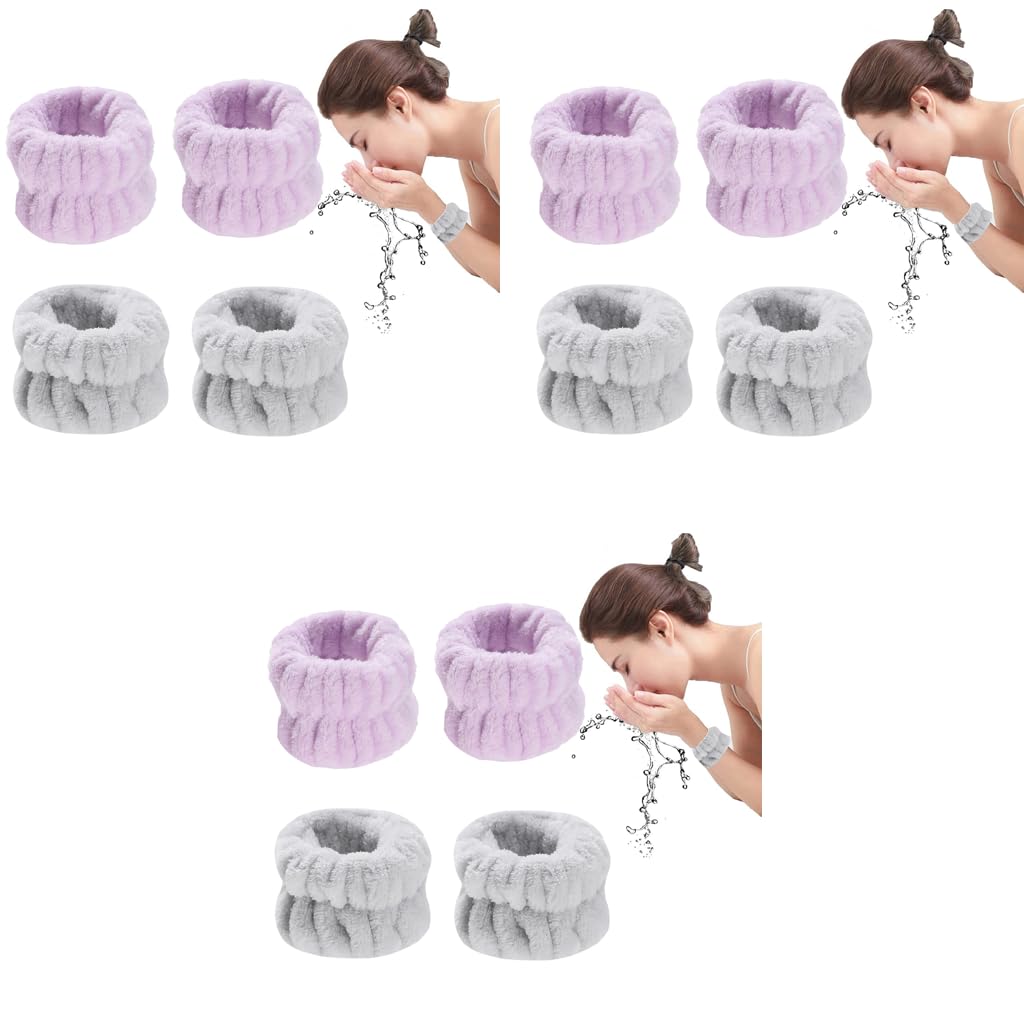MAYCREATE Spa Wrist Band Set for Face Wash and Fitness with 2 Pairs in Purple and Gray | Super Absorbent for Women and Girls