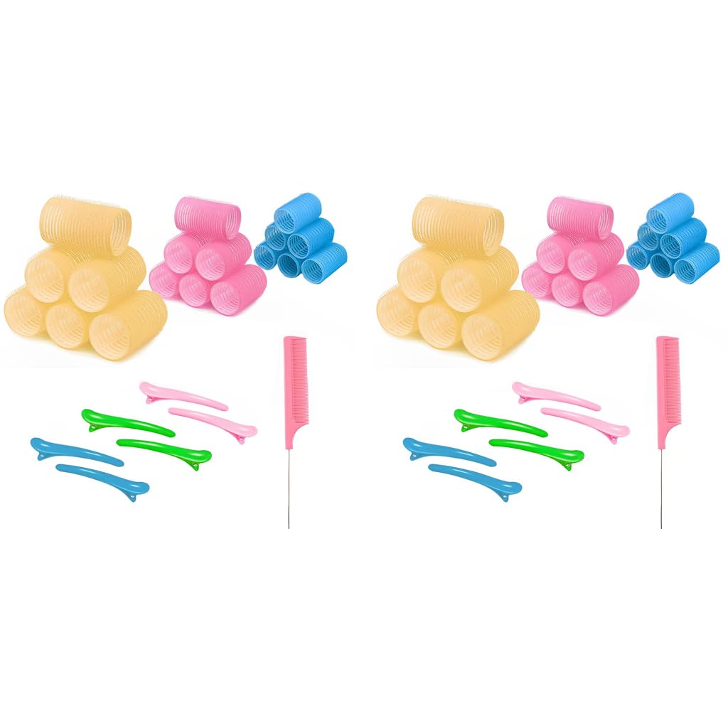 MAYCREATE Heatless Hair Curler Roller Kit with 18pcs in 3 Sizes and Magic Self Grip Clips