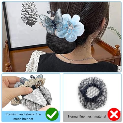 MAYCREATE® Women Hair Clip Butterfly Decal Bun Net Hairnet for Work Daily Dancer Nurse Blue 2PCS