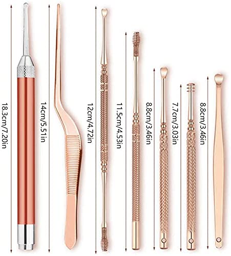 MAYCREATE 7pcs LED Ear Wax Pickers Stainless Steel Earpick Wax Remover Curette Ear Pick Cleaner Ear Cleaner Spoon Care Ear Clean Tool