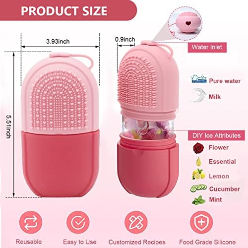 MAYCREATE Ice Face Roller Ice Cube Mold With Cleansing Brush, Anti-Leak Silicone Ice Roller for Face Massage, Beauty Ice Facial Roller for Eliminate Edema, Tighten Skin, Women Skincare Gift (Pink)