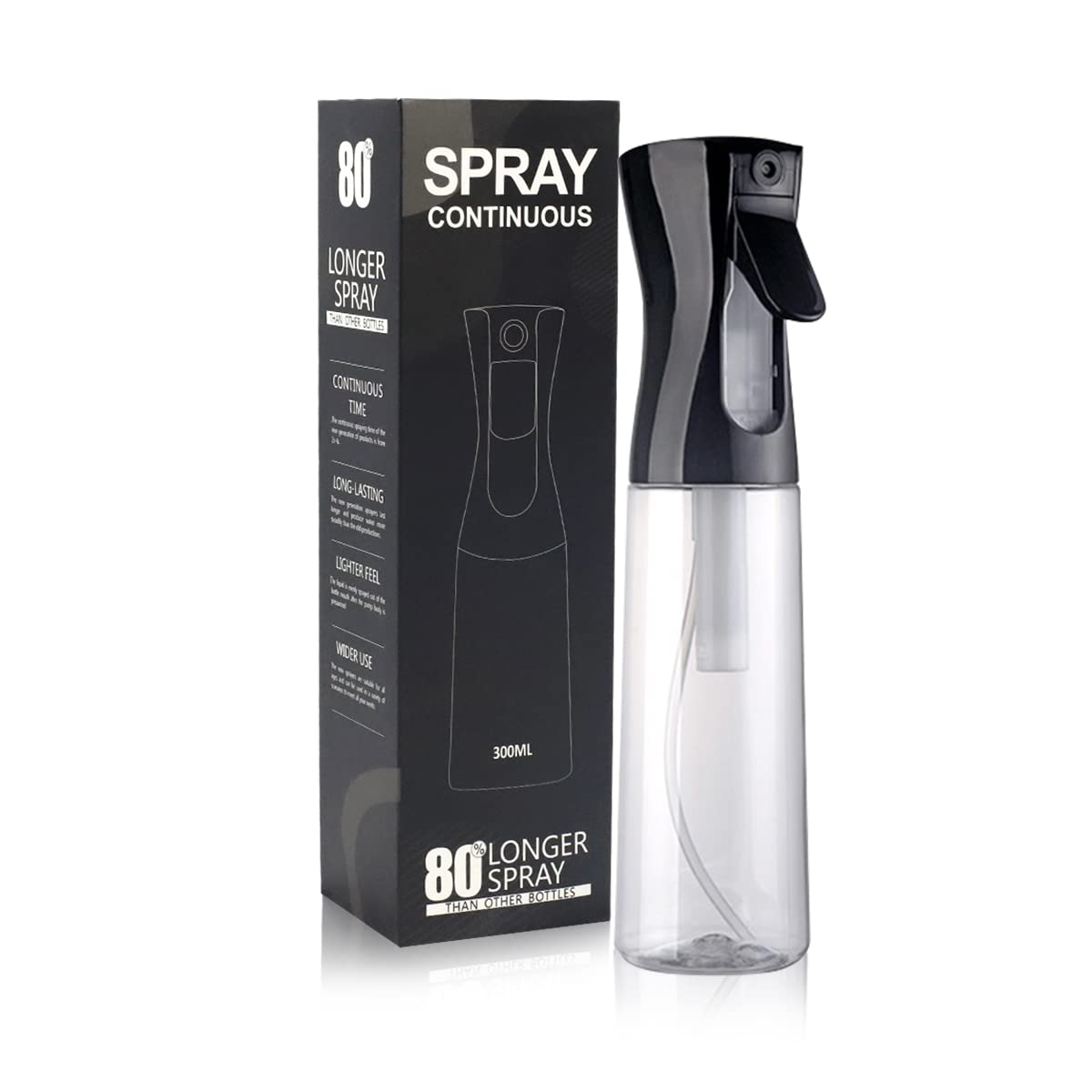 MAYCREATE 300ml Refillable Spray Bottles, Empty Plastic Mist Water Spray Bottle for Hair, Portable Skin Moisturizing Spray Bottle for Alcohol, Cleanser Dispenser(Black)