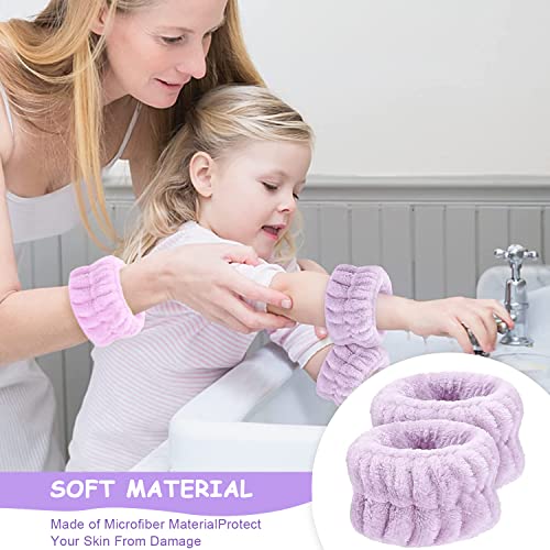 MAYCREATE® 3Pcs Spa Headband Wristband Combo Set, Elastic Hair Band for Women Stylish, Microfiber Face Wash Hairband Wrist Wash Bands for Face Washing, Makeup, Yoga, Fitness (Purple) 6 PCS