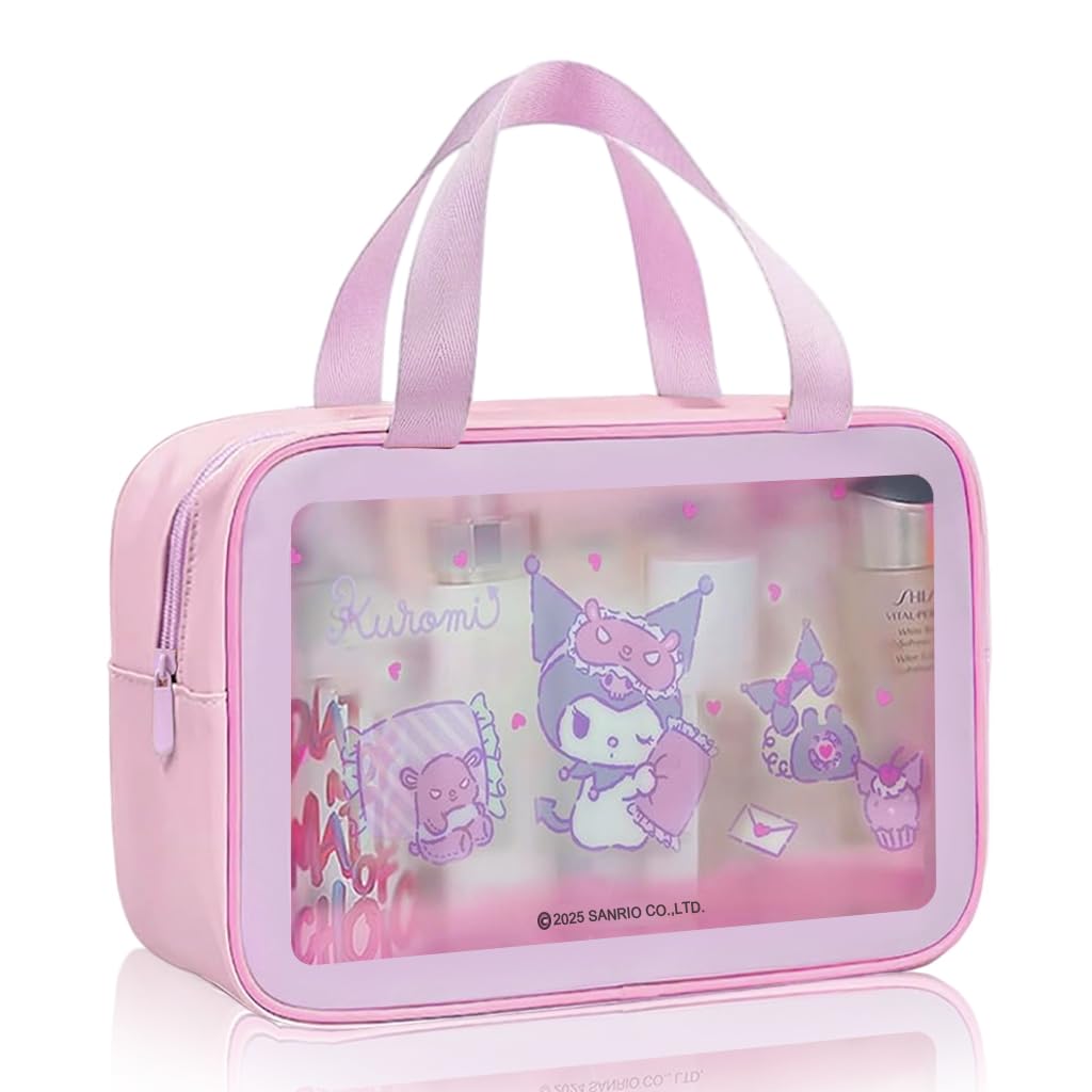MAYCREATE Toiletry Bag for Travel with Secure Zipper and 30x20x10 cm Waterproof PVC Design | Kuromi Makeup Pouch for Women