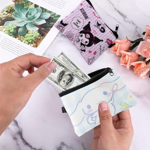 MAYCREATE 2pcs Coin Pouch for Girls, Coin Purse for Women, Cute Kuromi Children Money Coin Bags Wallet, Cinnamoroll Zipper Small Pouches, Cartoon Mini Pouch Gift for Girls Kids