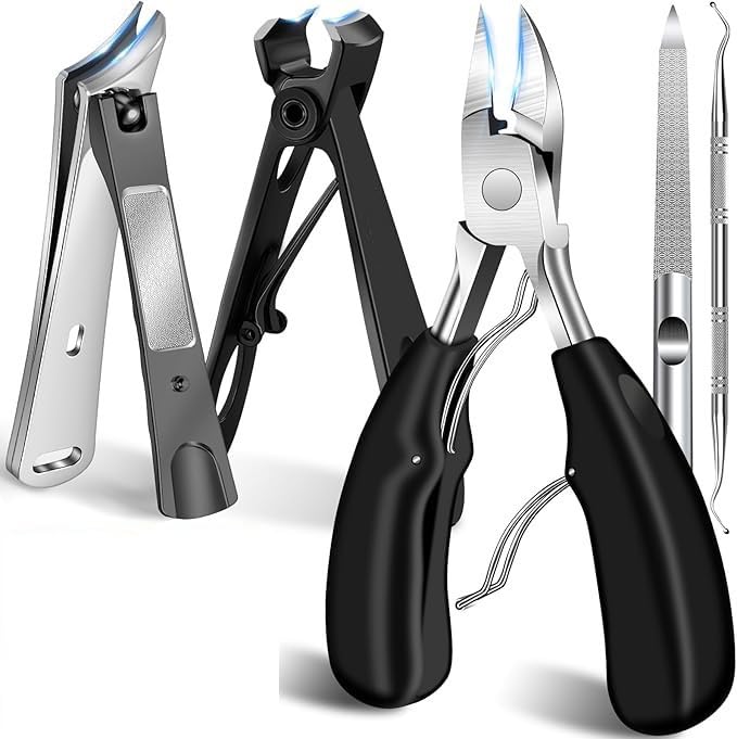 MAYCREATE® Nail Clippers for Thick Toenails Long Handled Toe Nails Clipper with Wide Opening Professional Stainless Steel Slanted Curved Ingrown Toenail Clippers