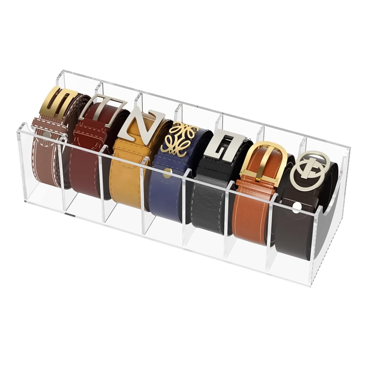 MAYCREATE Belt Organizer for Closet Storage with 7 Compartments acrylic design | Clear Holder for Belts and Accessories