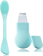 MAYCREATE® 2Pcs Blackhead Remover Tool & Silicone Face Cleaning Brush, Stainless Steel Blackhead Scraper, Dual Use Pore Cleaning Brush and Cream Scraper Applicator Facial Clean Tool