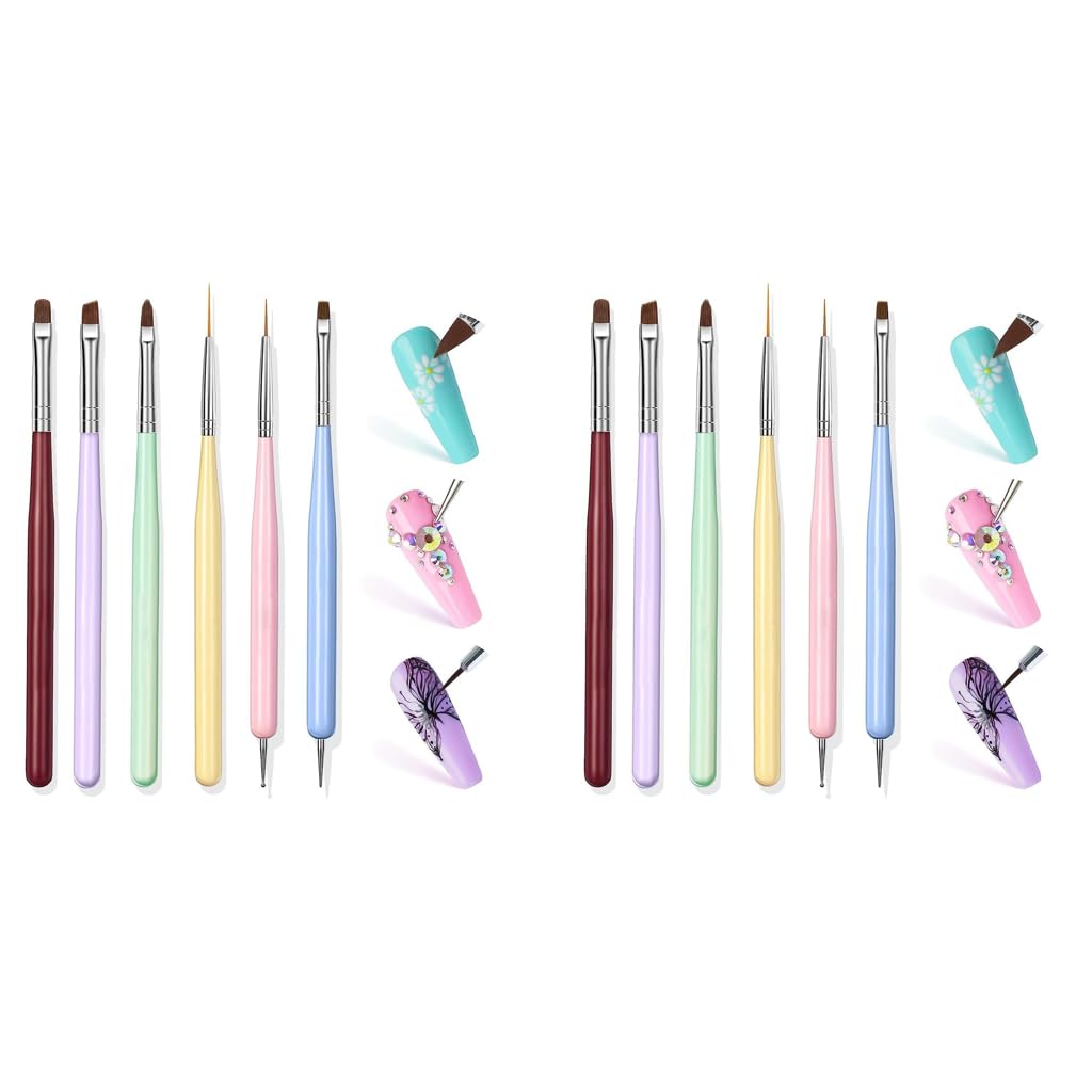 MAYCREATE Nail Art Brush Set for Acrylic Gel Nails with 2‑in‑1 Striping Dotting Tool | 6‑Piece Detailing Kit