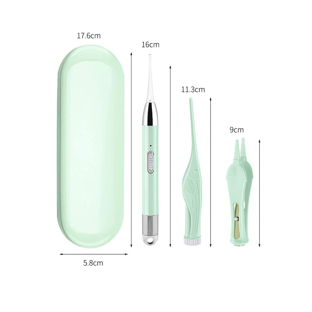 MAYCREATE Ear Cleaner Kit 3 pcs with LED Light and Metal Storage Box for Adults and Kids | Includes Earwax Spoon Tweezers and Nose Clip