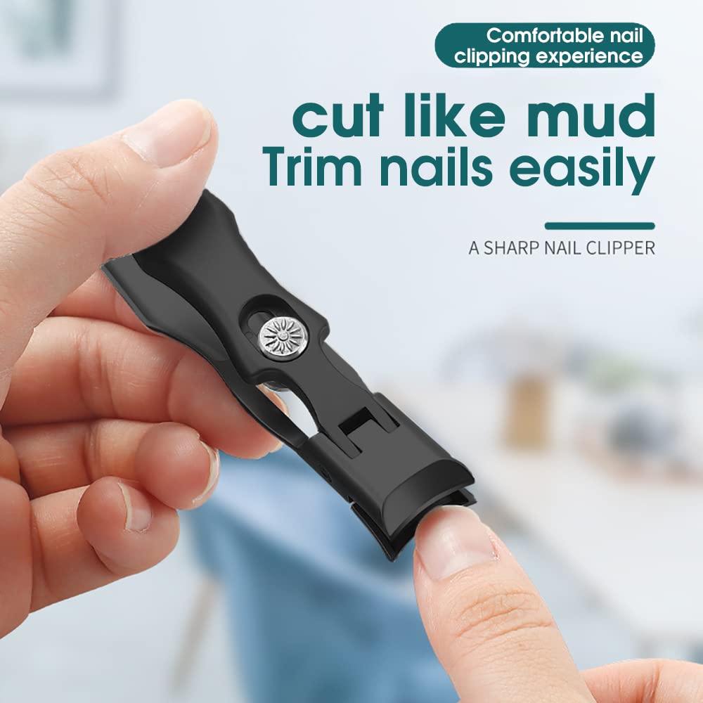 MAYCREATE Nail Cutter For Men Stainless Steel Nail Clippers with Leather Cover Toenail Clippers Wide-Opening Sharp Jaws for Thick Nails, Professional Nail Trimmer