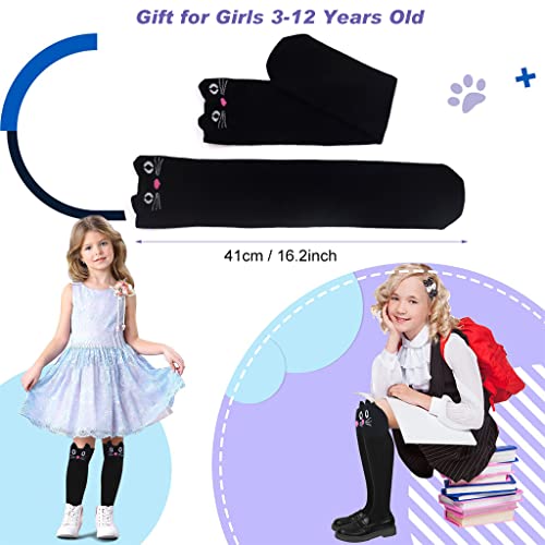 MAYCREATE Girls Cotton Knee,High Socks Cute Kitty Winter Warm Long Socks for Christmas Gift,Girls 3 to 12 Years Old Boot Socks,One Pair