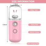 MAYCREATE Facial Nano Mist Sprayer 30ml Portable Mini Face Mist Spray Machine, Cartoon Bunny Design & USB Rechargeable, for Facial Moisturizing Skin Care - Pink