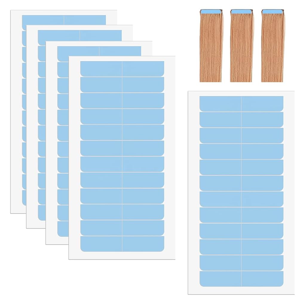 MAYCREATE 60 Pieces Tape-in Hair Extensions Adhesive Tabs Hair Extension Tape Tabs 4x0.8cm Double Side Adhesive Tape Sweat-proof Slim Invisible Hair Extension Tape Tabs