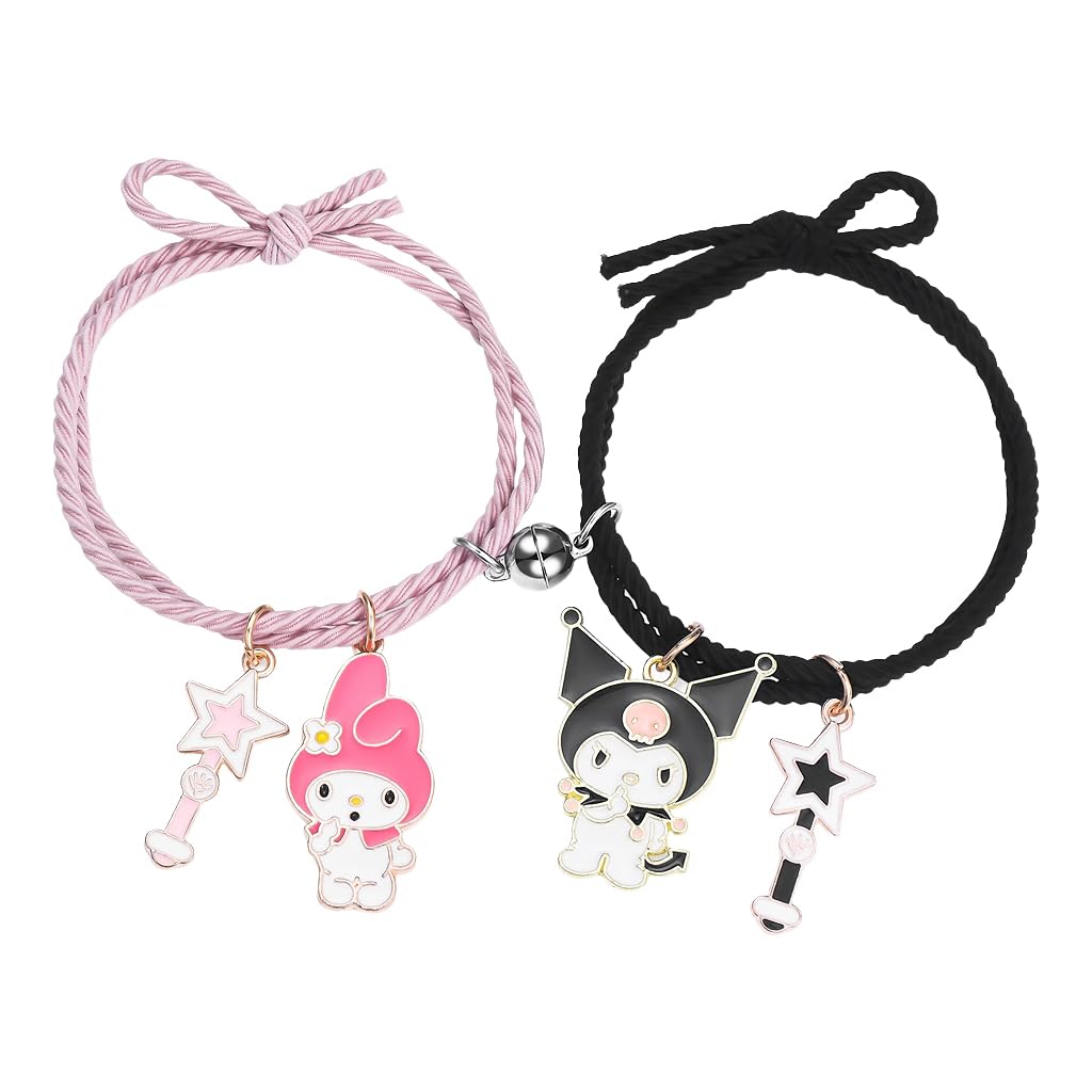 MAYCREATE 2 Pcs Friendship Bracelet for Girls Women Kuromi Couple Bracelet Cute Sanrio Magnetic Matching Bracelets BFF Best Friend Bracelet Long Distance Touch Bracelet Birthday Gift for Girls, Women