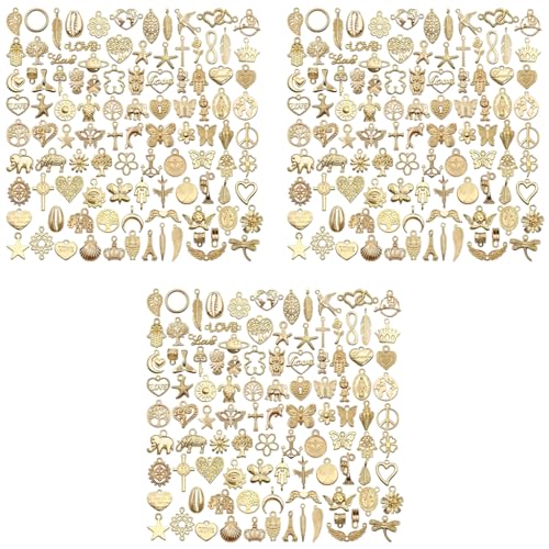 MAYCREATE® Metal 300PCS Gold Alloy Charms For Jewellery Making Pendants Bulk Antique Mixed Diy Necklace Bracelets Kit For Jewelry And Crafting Supplies