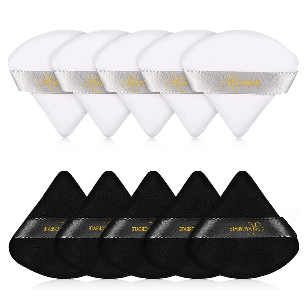 MAYCREATE Triangle Powder Puff for Face and Body Powder 10pcs Set | Soft Cotton Velour Reusable Sponges