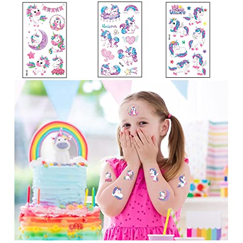 MAYCREATE 10 Sheet Tattoo Sticker for Kids Glittering Tattoo Sticker, Cartoon Unicorn Theme Sticker Waterproof Temporary Tattoos for Birthday Parties, Group Activities, Cartoon Tattoo Sticker Multi