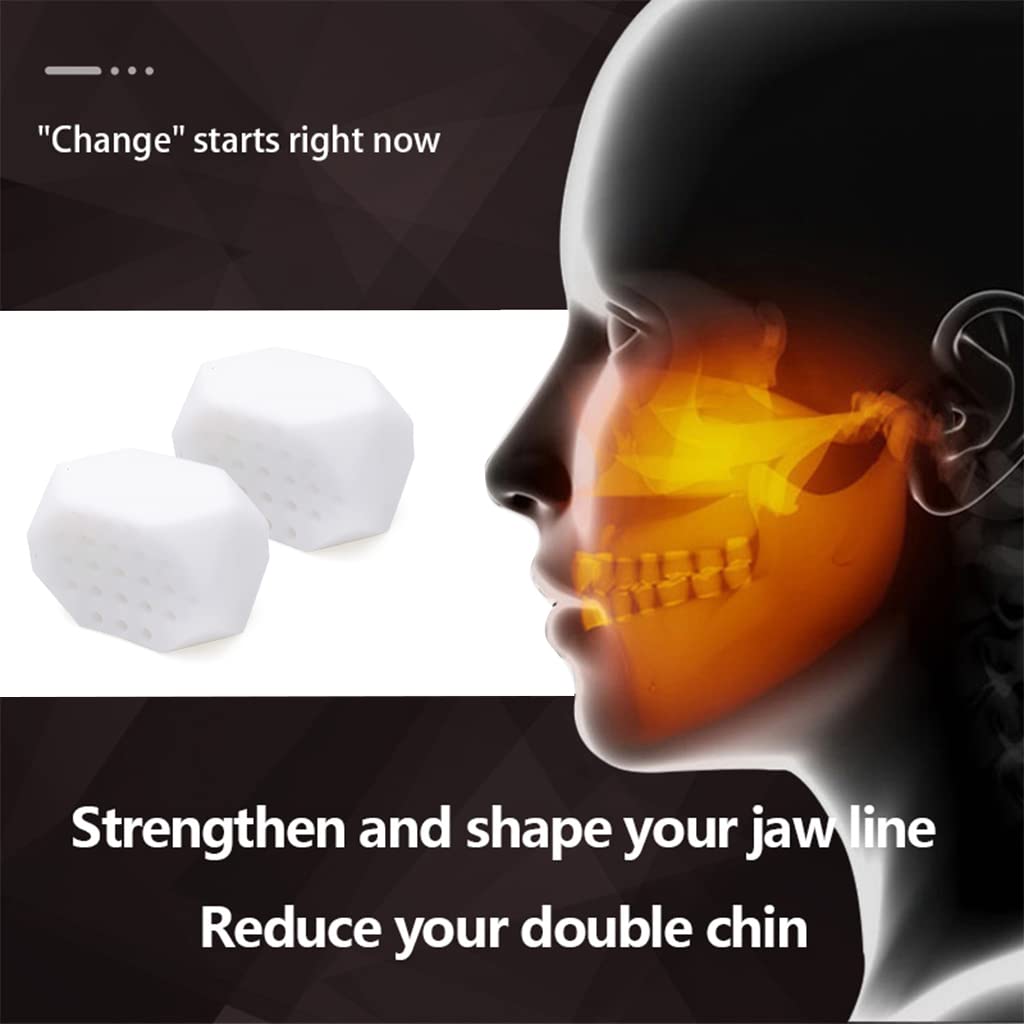 MAYCREATE 2Pcs Jawline Exerciser for Men Women 50lbs Silicone Jawline Jaw Line Shaper Jaw Trainer Face Slimmer Neck Toning Tool for Beginner, Intermediate & Advance, Define Jawline (White)