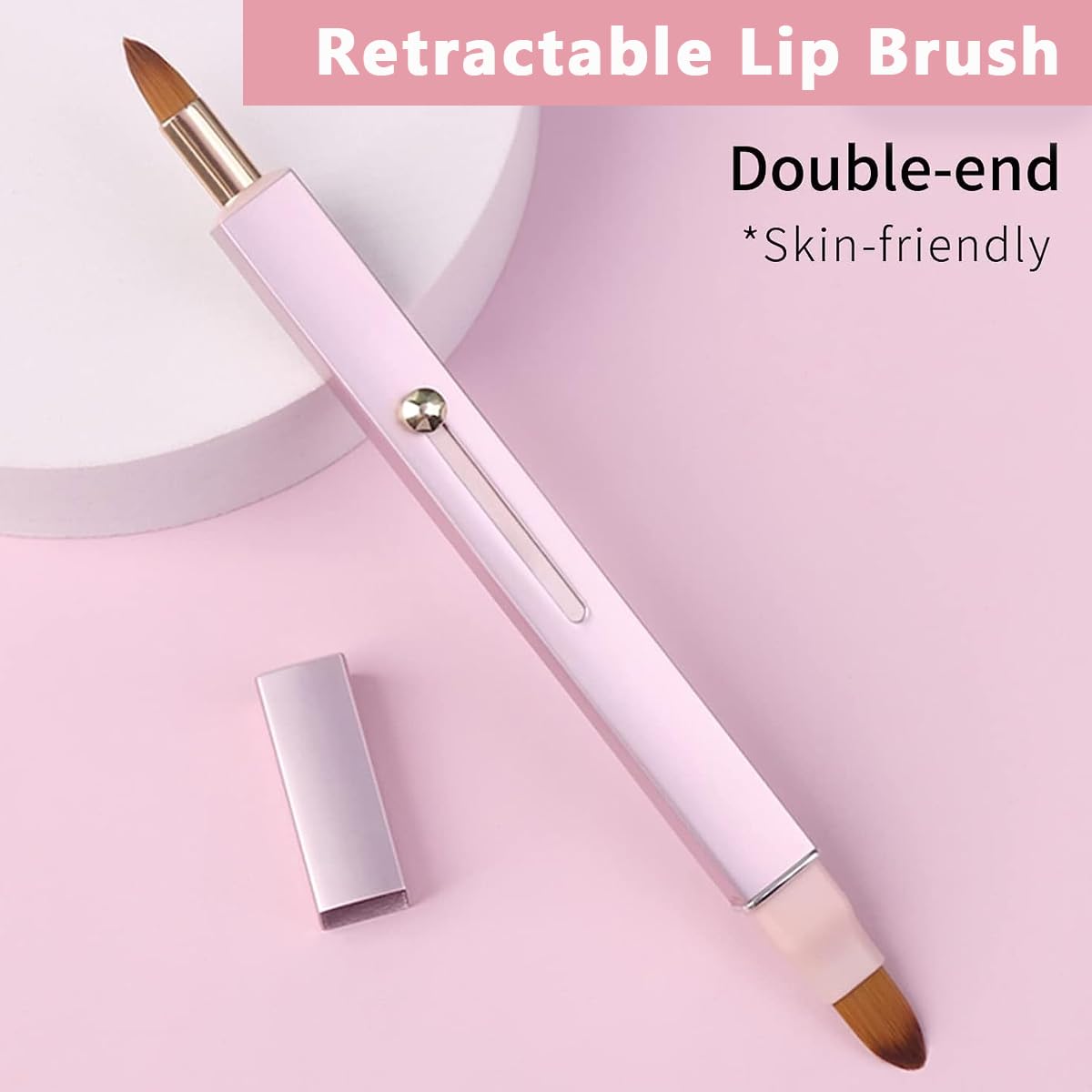 MAYCREATE Retractable Lip Brush for Lipstick with Double End Design and Cap | Pink Portable Makeup Tool