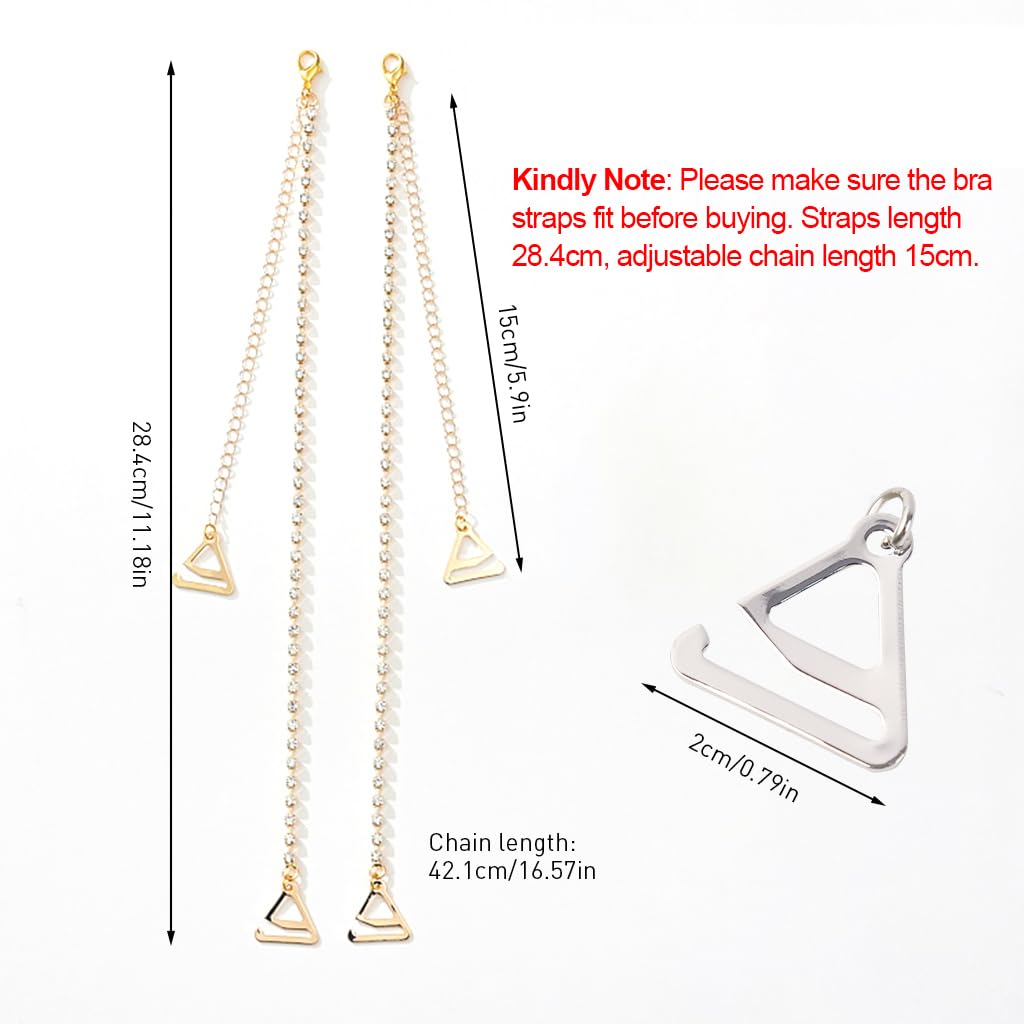 MAYCREATE Bra Straps for Women with Adjustable 16.5–17.7 in Crystal Beaded Chain | Silver and Gold