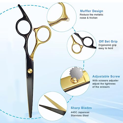 MAYCREATE® Professional Hair Cutting Scissors Kit Stainless Steel Hair Dressing Barber Straight Shears Teeth Thinning Tools with Bag for Home Salon 3 PCS