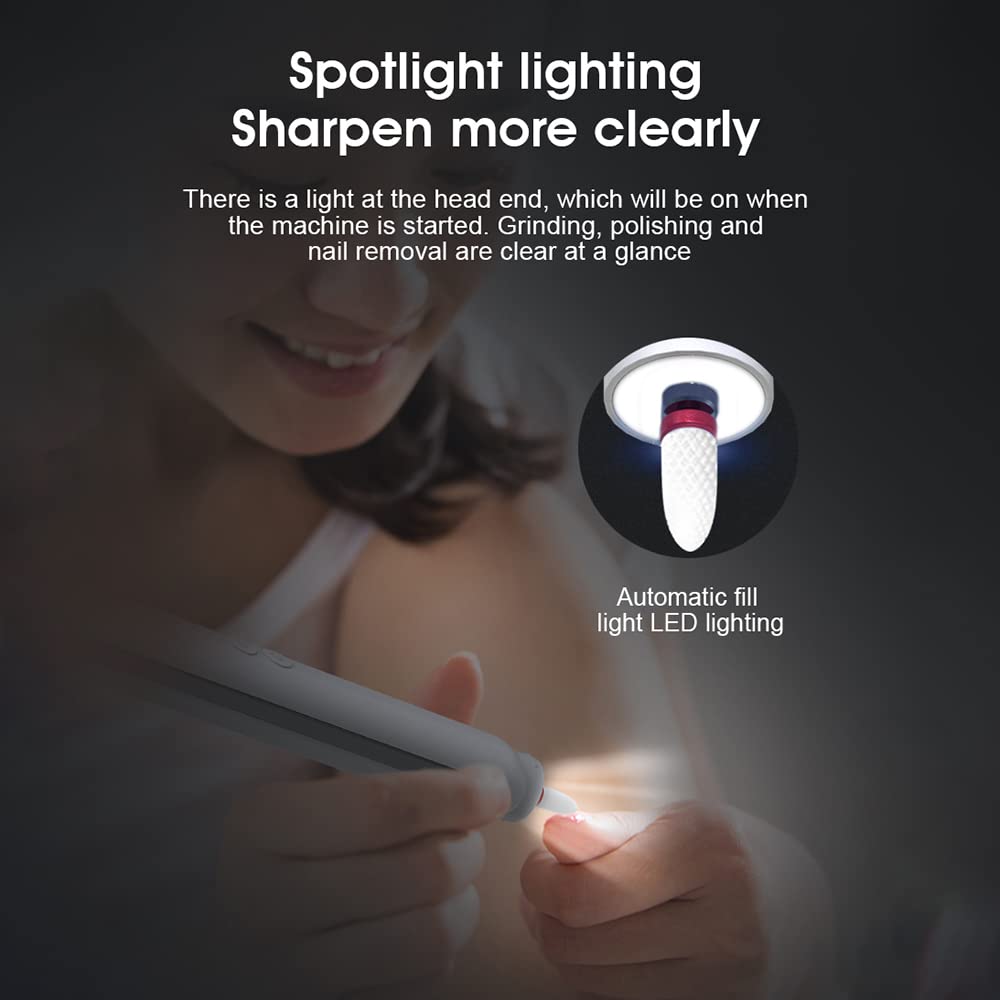 MAYCREATE Electric Nail Drill Machine for Home Use with 3 Speed 15000RPM & 5 Polish Bits | USB Rechargeable Portable Set