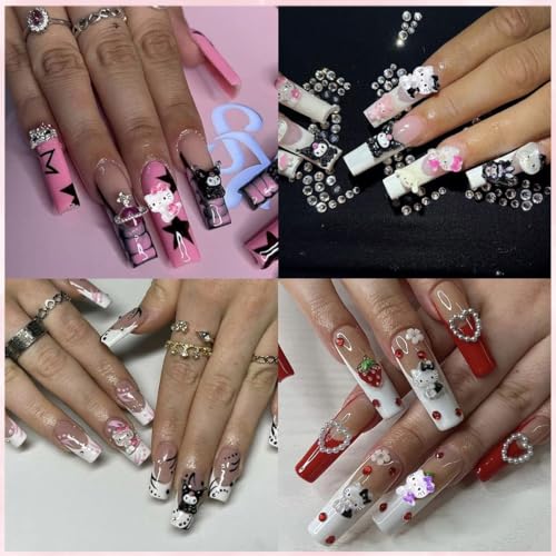 MAYCREATE® 140PCS 3D Nail Decals Flatback Charms Sanrio 7 Designs Kuromi Kitty Themed Resin Cartoon for DIY Art Handcrafts Decorations