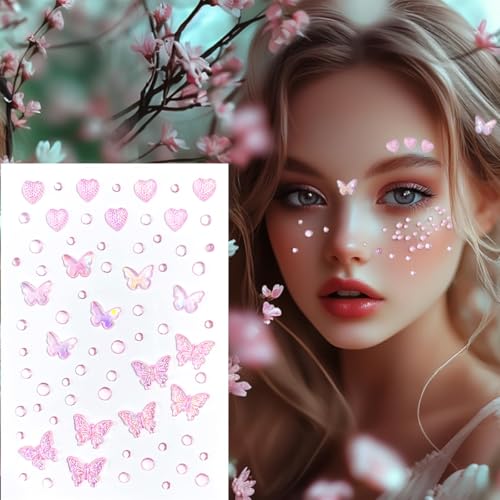 MAYCREATE® Face Stickers 3D Crystal Butterfly Sticker Self-Adhesive Glitter Stickers for Hair Decoration Rhinestone Sticker for Face, DIY Crafts, Makeup, Nail Art