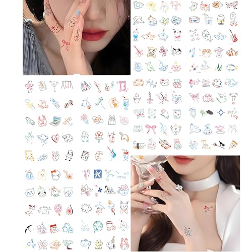 MAYCREATE® 8Sheets Temporary Tattoos for Women Adult, Mixed Styles Tiny Branch Fake Tattoo Stickers that Look Real and Last Long, Realistic Henna Tattoo for Girl Body Art Sticker