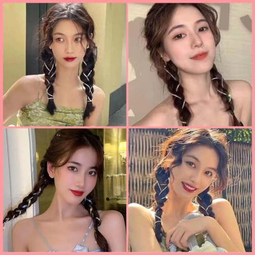 MAYCREATE 5Pcs Rhinestone Hair Clip Chains Braids Hair Accessories for Women Stylish 20 Inch Hair Extensions Girls Dazzling Crystal Silver Hair Chains Long Tassle