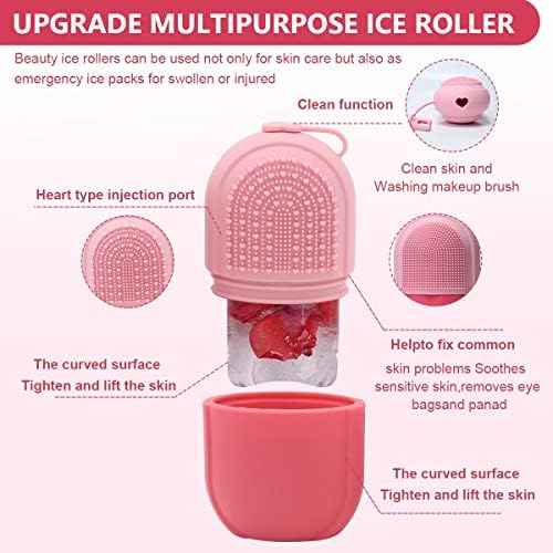 MAYCREATE Ice Face Roller Ice Cube Mold With Cleansing Brush, Anti-Leak Silicone Ice Roller for Face Massage, Beauty Ice Facial Roller for Eliminate Edema, Tighten Skin, Women Skincare Gift (Pink)
