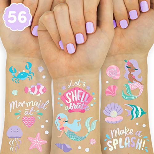MAYCREATE 4 Sheet Glittering Mermaid Tattoo Stickers for Girls Temporary Waterproof Tattoo Sticker Arm Stickers Makeup Stickers Party Stickers
