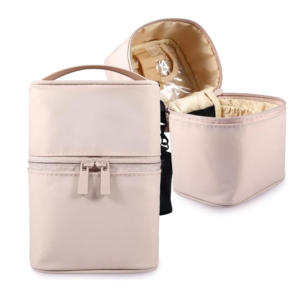 MAYCREATE Makeup Bag for Travel with Dual Zipper Standup Design 16.5×12×7 cm Nylon Pink