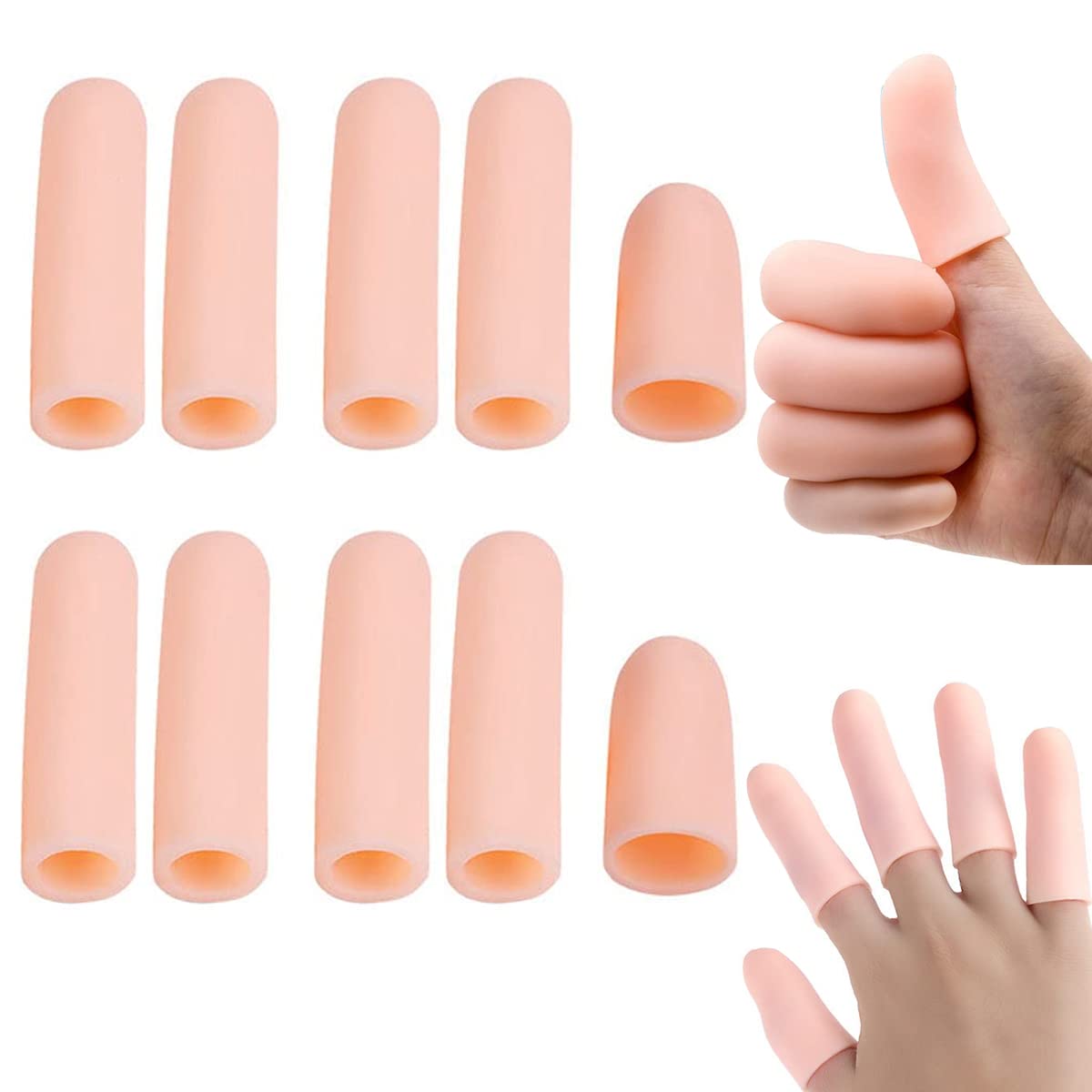 MAYCREATE 10pcs finger protection, Gel Finger Support Protector Gloves, Gel Finger Cots/Covers for Trigger Finger Hand Eczema Finger Cracking Finger Arthritis, Apricot,one size