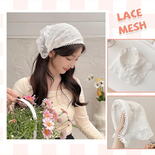 MAYCREATE® 4PCS Hair Band for Women Stylish Boho Lace Head Scarf Countryside Triangle Bandana Headband Soft Coverings Comfy Beach Headwraps Gift Girls