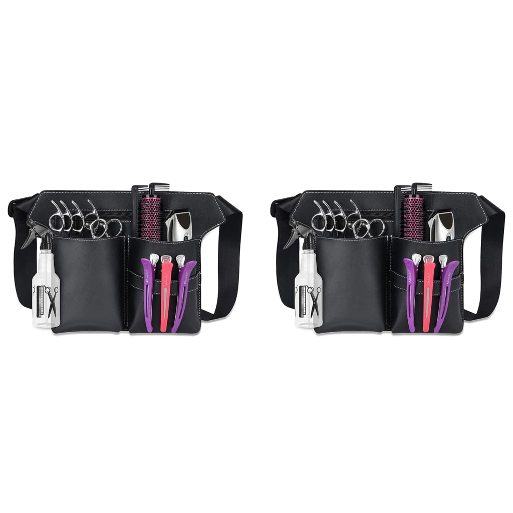 MAYCREATE Hairdresser Scissor Bag with 5 Scissor Sleeves and Zipper Pocket | PU Leather Salon Waist Pouch